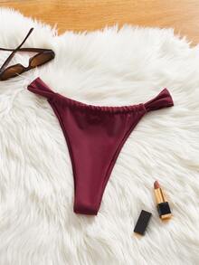 SHEIN ICON Women's Spring Summer Solid Color Burgundy Red Holiday Spring Summer Sexy Swim Bottom Beach Solid Color Low Waist Bikini Bottom - Burgundy - View 10