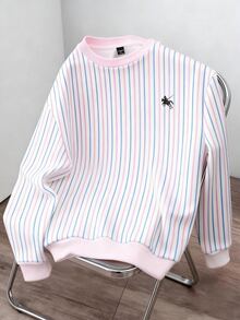 Manfinity Joysei Sudadera con cuello redondo a rayas rosa para hombre - Rosa - Ver 2