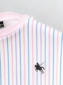 Manfinity Joysei Sudadera con cuello redondo a rayas rosa para hombre - Rosa - Ver 5