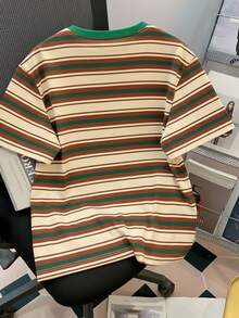 Manfinity Joysei Men's Casual Retro Striped Print Short Sleeve Round Neck T-Shirt, Suitable For Daily Commute In Summer - Green - View 3