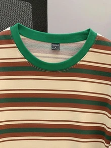 Manfinity Joysei Men's Casual Retro Striped Print Short Sleeve Round Neck T-Shirt, Suitable For Daily Commute In Summer - Green - View 6