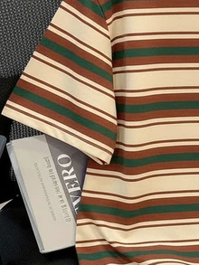 Manfinity Joysei Men's Casual Retro Striped Print Short Sleeve Round Neck T-Shirt, Suitable For Daily Commute In Summer - Green - View 5