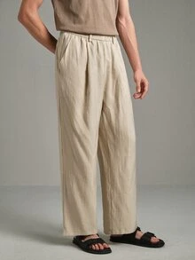 Calmiston Men's Casual Versatile Solid Color Pants Formal Old Money Casual Versatile Daily Wear Office Pants - Khaki - View 3