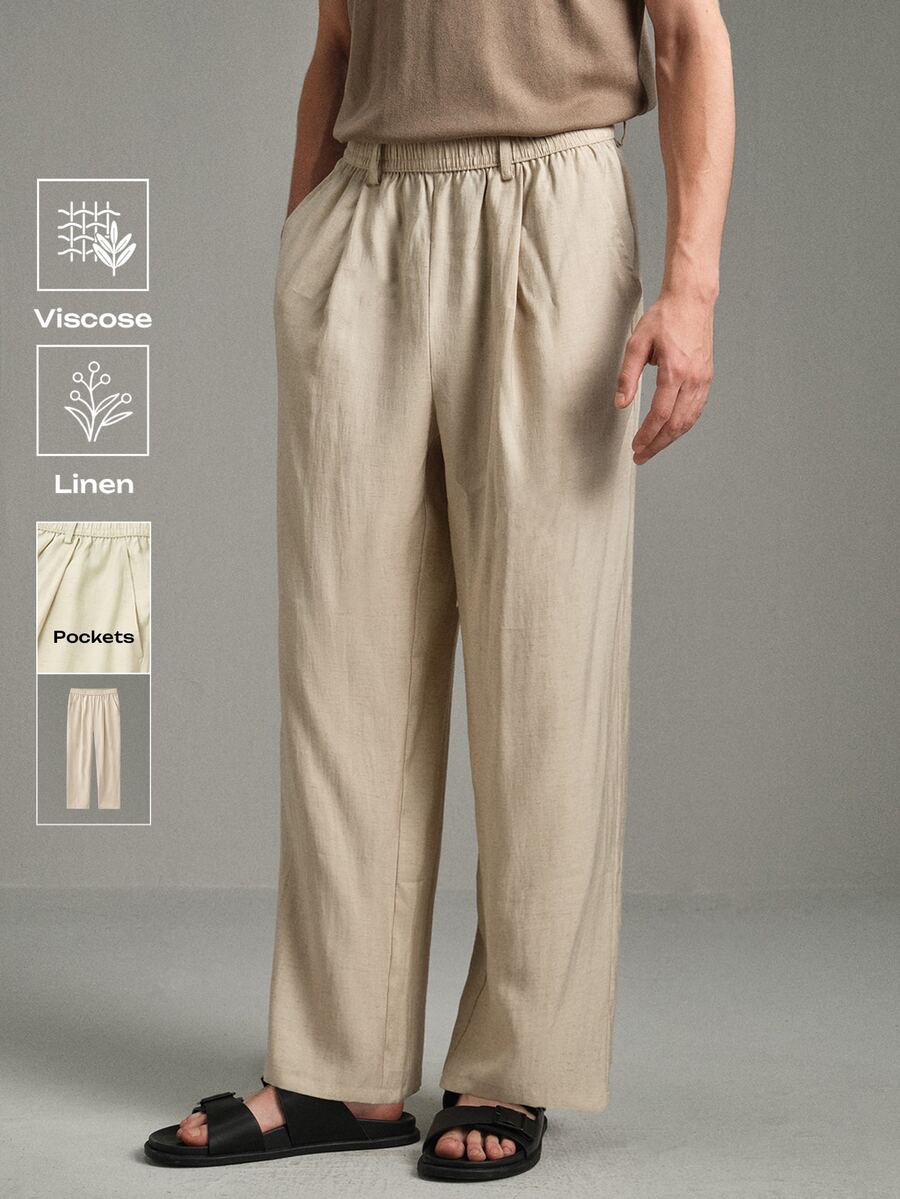 Calmiston Men's Casual Versatile Solid Color Pants Formal Old Money Casual Versatile Daily Wear Office Pants - Khaki - View 1