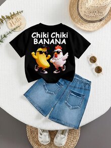 Baby Boy Casual Minimalist Short Sleeve T-Shirt And Shorts Set, Suitable For Summer,Halloween Fall School Christmas - Black - View 3