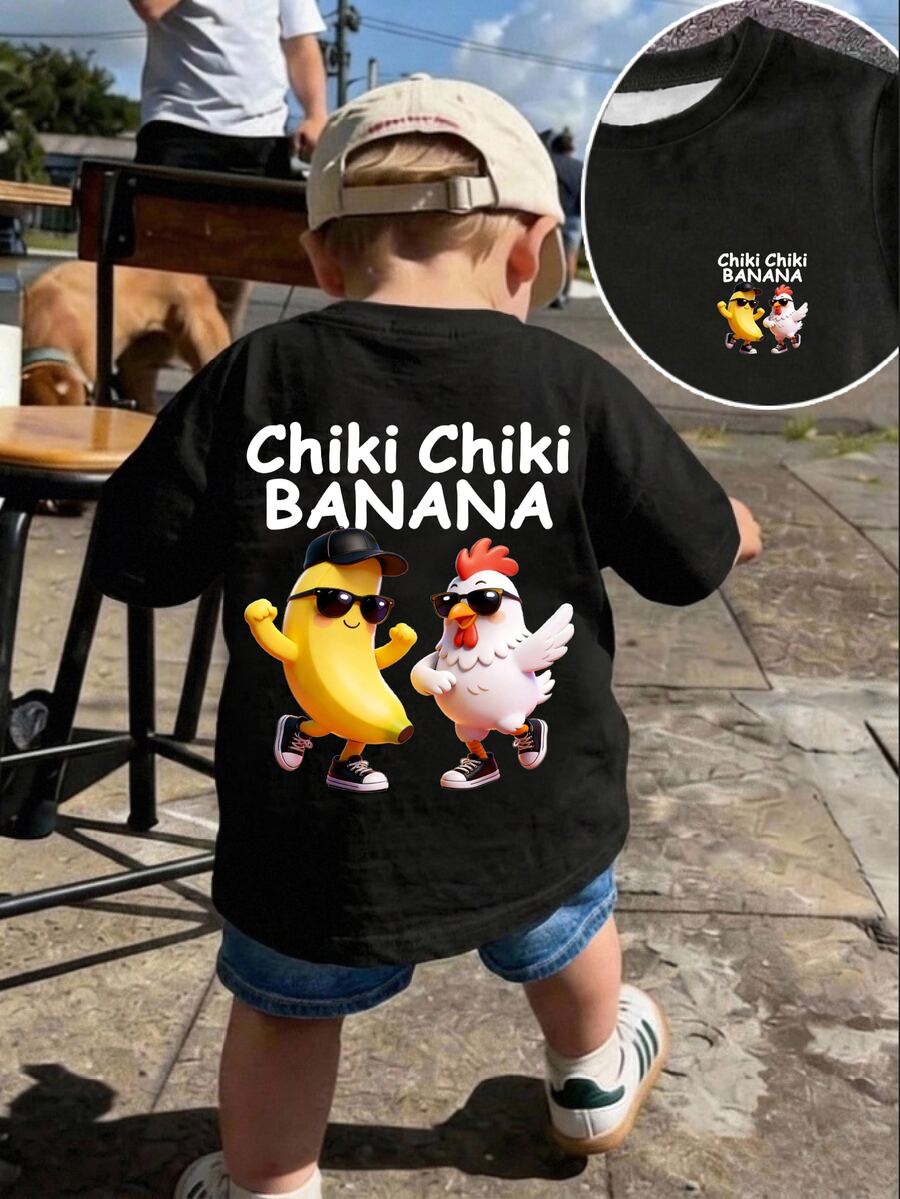 Baby Boy Casual Minimalist Short Sleeve T-Shirt And Shorts Set, Suitable For Summer,Halloween Fall School Christmas - Black - View 1