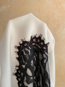 Soleia Contrast Lace Drop Shoulder Sweatshirt - Black and White - View 8
