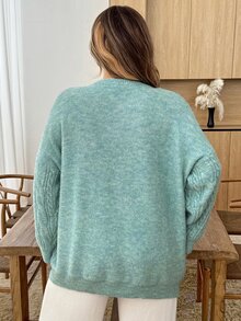 SHEIN CURVE+ Sweater Lengan Panjang Kasual Serbaguna untuk Wanita Ukuran Besar, Warna Polos, Cocok untuk Sehari-hari di Musim Dingin - Biru - View 3