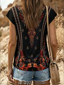 SHEIN LUNE Digital Print Casual Round Neck T-Shirt, Suitable As Gift For Friends - Multicolor - View 2