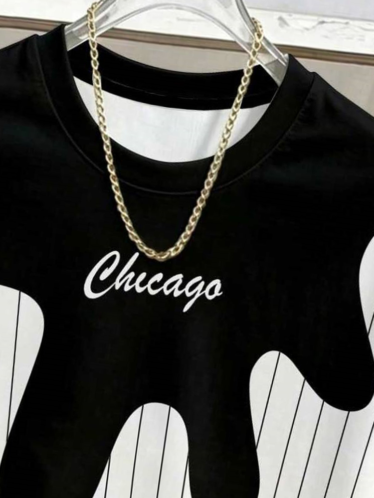 Manfinity Joysei Men's Simple Wavy Striped Print T-Shirt, Suitable For Summer Outings. - Black - View 5