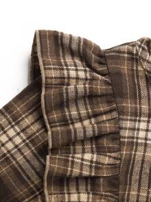 SHEIN Teen Girls Plaid Print Ruffle Trim Flounce Sleeve Smock Dress - Coffee - View 5