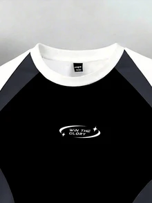 Manfinity Joysei Men's Casual Contrast Color Print T-Shirt, Suitable For Spring/Summer Outdoor And Campus Wear - Black - View 2