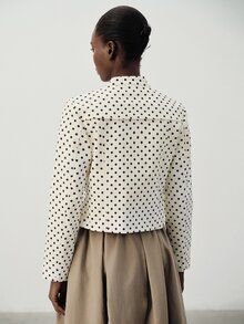 Lumivelle French European Style Vintage Fashion Polka Dot Stand Collar Casual Slim Fit Short Length Minimalist Versatile Long Sleeve Lightweight Jacket - Multicolor - View 3