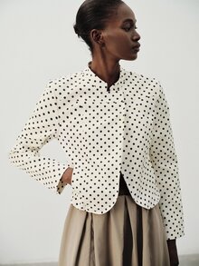 Lumivelle French European Style Vintage Fashion Polka Dot Stand Collar Casual Slim Fit Short Length Minimalist Versatile Long Sleeve Lightweight Jacket - Multicolor - View 7