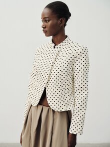 Lumivelle French European Style Vintage Fashion Polka Dot Stand Collar Casual Slim Fit Short Length Minimalist Versatile Long Sleeve Lightweight Jacket - Multicolor - View 5