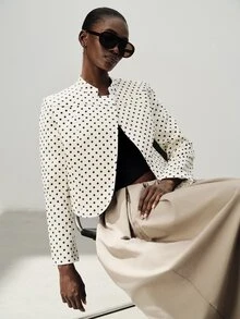 Lumivelle French European Style Vintage Fashion Polka Dot Stand Collar Casual Slim Fit Short Length Minimalist Versatile Long Sleeve Lightweight Jacket - Multicolor - View 6