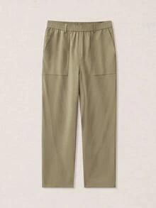 Calmiston Men's Drawstring Waist Striped Pocket Straight Leg Loose Fit Pants Solid Color Button Pleated Casual Versatile Daily Wear Office Pants - Green - View 9