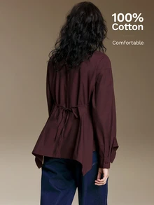 Ontre 2026 New Autumn Women's Blouse, Loose Fit, Popular Solid Purple-Red Long Sleeve Top, Lapel Collar, Ruffle Trim, Button Front, Design-Driven Casual Commuter Urban Modern Minimalist Elegant Tea Party Independence Day Old Money Style Teacher Outfit Women's Office Wear Holiday Outfit Vacation Date Outfit Women's Outing Wear Fashion Versatile Women's Blouse - Burgundy - View 6