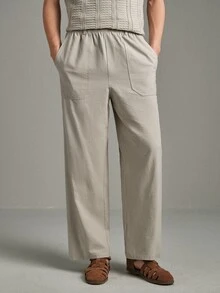 Calmiston Pure Cotton Men's Solid Color Casual Cotton Linen Blend Faux Linen Long Pants With Pockets Formal Old Money - Beige - View 4