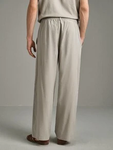 Calmiston Pure Cotton Men's Solid Color Casual Cotton Linen Blend Faux Linen Long Pants With Pockets Formal Old Money - Beige - View 6