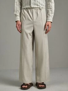 Calmiston Men's Casual Versatile Straight Leg Pants Formal Old Money Casual Versatile Daily Wear Office Pants - Grey - View 3