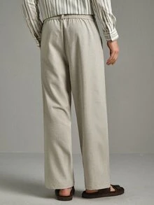 Calmiston Men's Casual Versatile Straight Leg Pants Formal Old Money Casual Versatile Daily Wear Office Pants - Grey - View 6