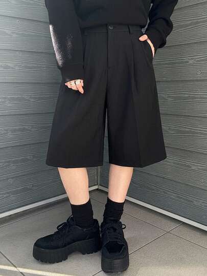DAZY レディース 無地 ストレートレッグ バミューダショーツ、カジュアルでエレガント、春夏