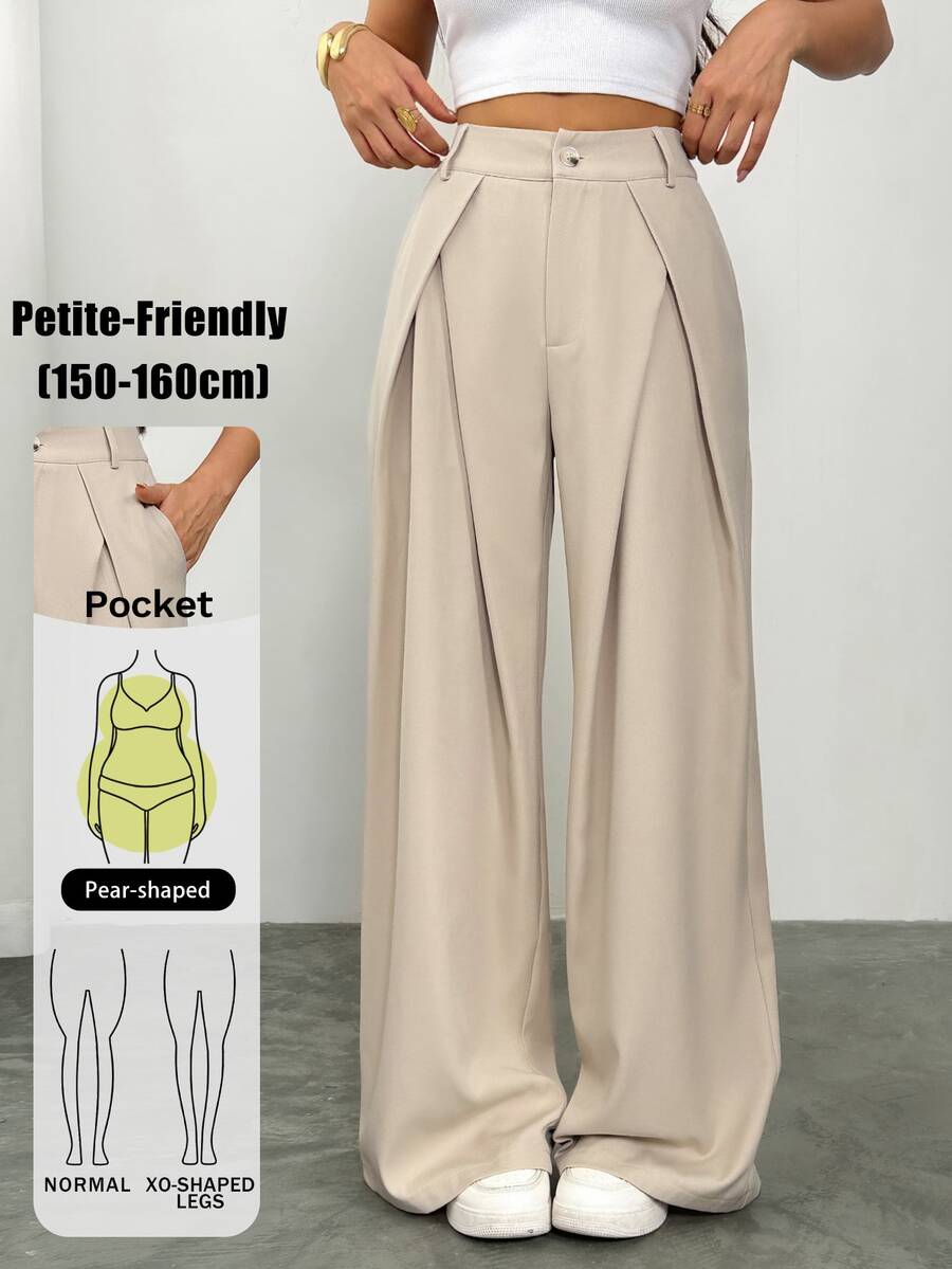 Vivamere Women's Suit Wide Leg Pants With Pleated Detailing,Petite Women Teachers' Day Office Business Beige Summer Casual