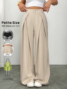Vivamere Women's Suit Wide Leg Pants With Pleated Detailing,Petite Women Teachers' Day Office Business Beige Summer Casual - Khaki - View 3