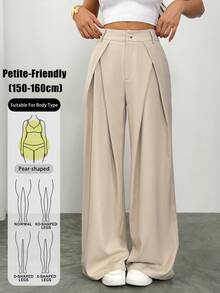 Vivamere Women's Suit Wide Leg Pants With Pleated Detailing,Petite Women Teachers' Day Office Business Beige Summer Casual - Khaki - View 12