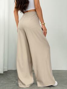 Vivamere Women's Suit Wide Leg Pants With Pleated Detailing,Petite Women Teachers' Day Office Business Beige Summer Casual - Khaki - View 13