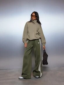 MISSGUIDED Oversized Utility Zip-Up Jacket With Stand Collar Elastic Cuffs And Flap Chest Pockets Lightweight Outerwear For Fall Winter - Green - View 3