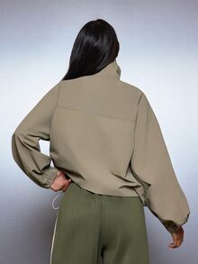 MISSGUIDED Oversized Utility Zip-Up Jacket With Stand Collar Elastic Cuffs And Flap Chest Pockets Lightweight Outerwear For Fall Winter - Green - View 6