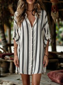 Breezaya Women's Casual Striped Kimono Cover-Up For Vacation - Apricot - View 3