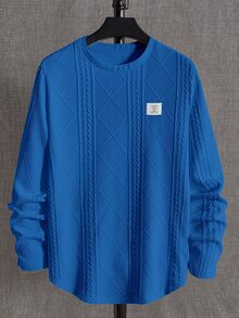 EASEVO Men's Plus Size Loose Knit Wheat Ear Argyle Long Sleeve Crew Neck T-Shirt - Blue - View 5