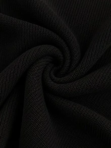 SHEIN Cottnline Plus Size Women Solid Color Front Button Rib Knit Cardigan Sweater Pants Set Formal Black Winter Casual Business Casual Elegant Evening Office - Black - View 8