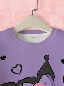HELLO KITTY AND FRIENDS | SHEIN Tween Girl Cartoon Print Crew Neck Long Sleeve Sweatshirt - White - View 3