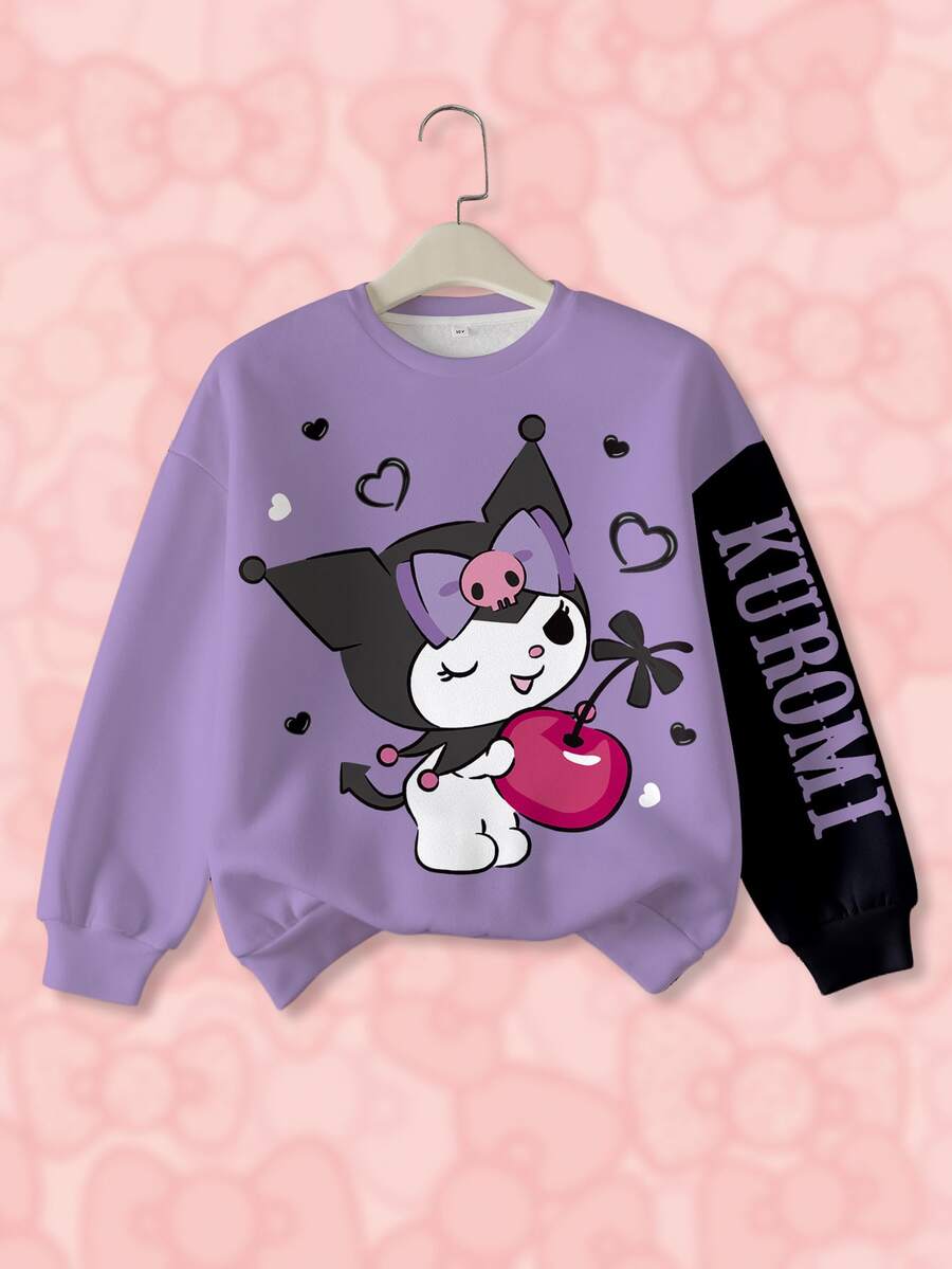 HELLO KITTY AND FRIENDS | SHEIN Tween Girl Cartoon Print Crew Neck Long Sleeve Sweatshirt - White - View 1