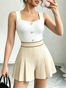 Elenzga 杏色優雅通勤顯瘦百搭寬腿短褲女裝兩件組 - 彩色 - 查看 5