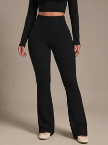 Slayform Slayform Seamless Knit Texture Women Sports Flare Pants - Black - View 4