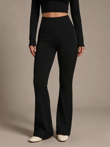 Slayform Slayform Seamless Knit Texture Women Sports Flare Pants - Black - View 5