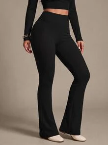 Slayform Slayform Seamless Knit Texture Women Sports Flare Pants - Black - View 6