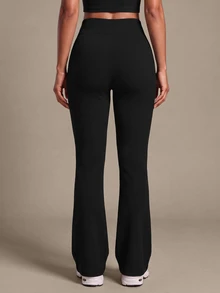 Slayform Slayform Seamless Knit Texture Women Sports Flare Pants - Black - View 3