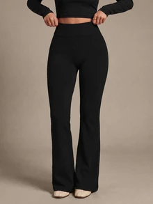 Slayform Slayform Seamless Knit Texture Women Sports Flare Pants - Black - View 2