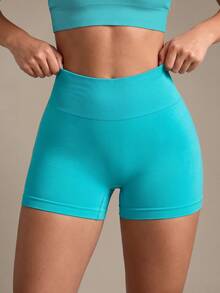 Costa Lumi Quần short thể thao nữ màu hồng, quần short tập yoga cạp cao không đường may - Màu xanh Bạc hà - Xem 4
