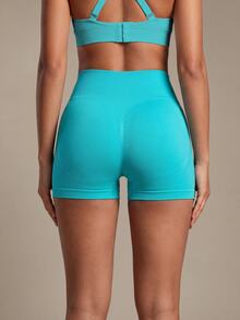 Costa Lumi Quần short thể thao nữ màu hồng, quần short tập yoga cạp cao không đường may - Màu xanh Bạc hà - Xem 2