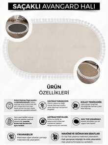 Modern Round Boho Rug – Textured Geometric Circle Carpet With White Tassel Fringe – Washable Nursery & Living Room Decor - Creamy White - View 5