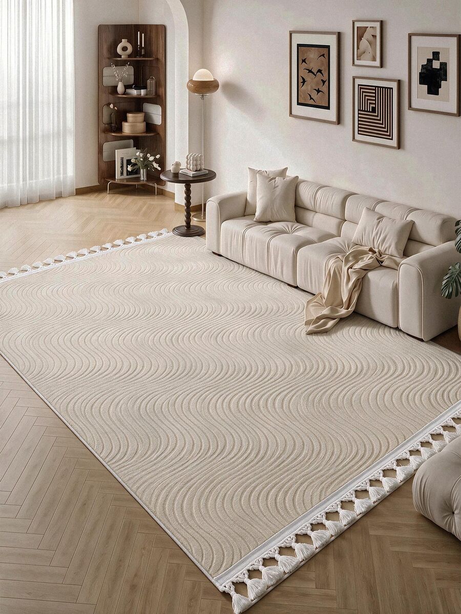 Washable Non-Slip Decorative Thin Carpet Without Tassels, Suitable For Living Room, Kitchen, Hallway, Bathroom, Size 40x60 - 200x900 Cm - Beige - View 1