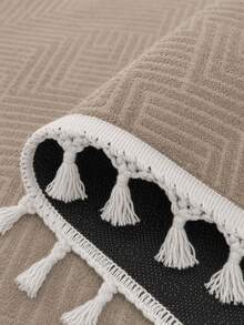 Modern Round Boho Rug – Textured Geometric Circle Carpet With White Tassel Fringe – Washable Nursery & Living Room Decor - Chocolate Brown - View 2