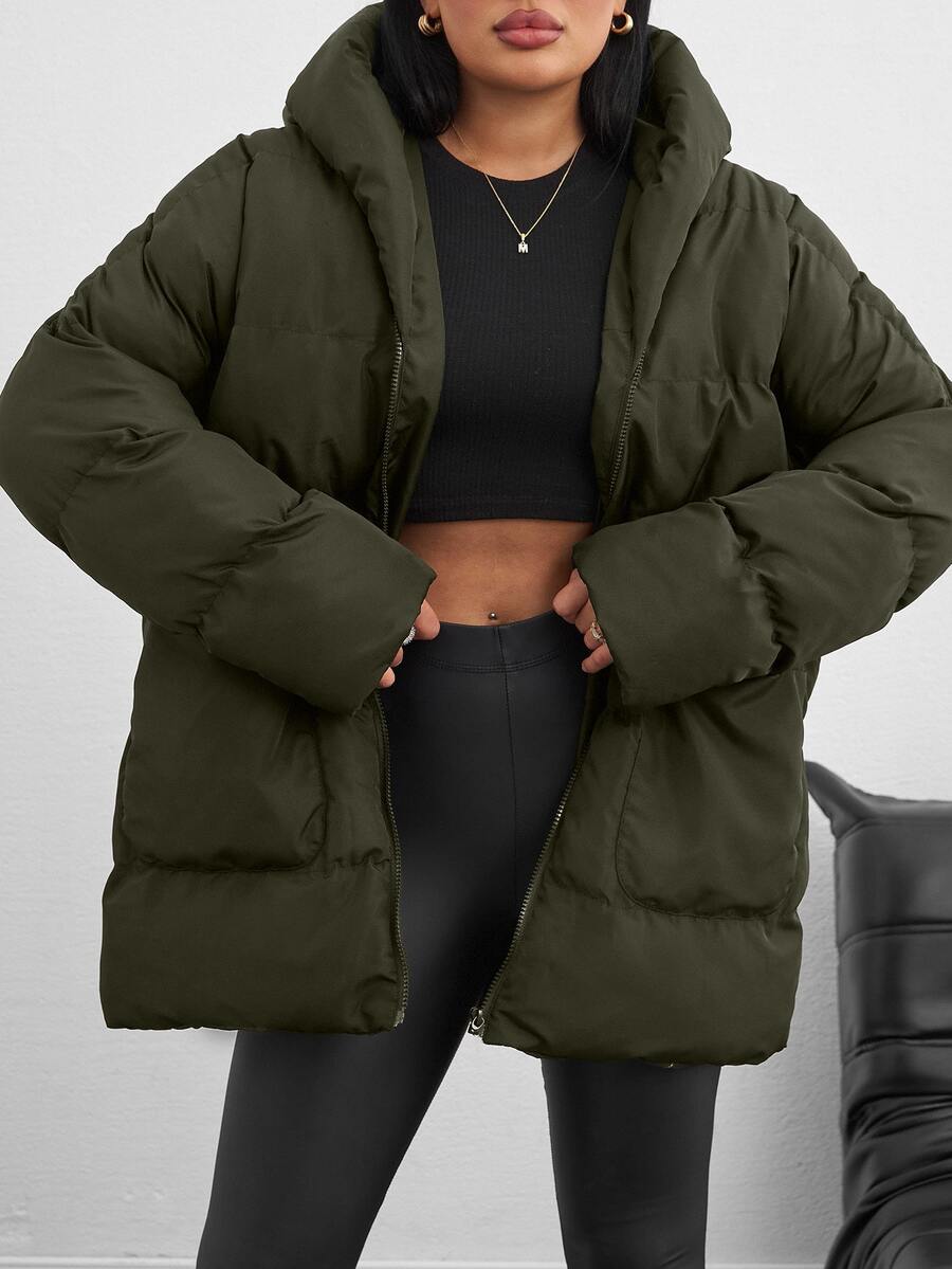 SHEIN Tall Zip Up Hooded Padded Coat With Two Pockets